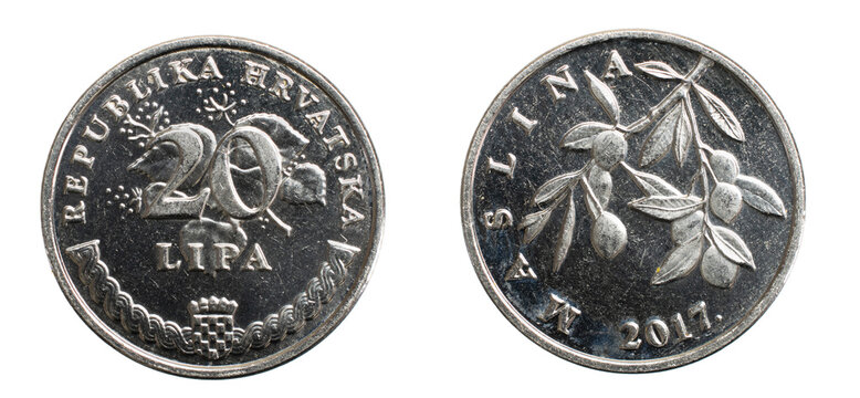 twenty croatian lipa coin isolated on white background