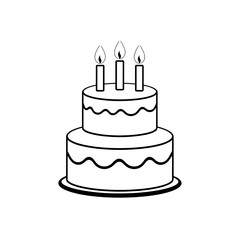 Simple two tier birthday cake with three candles outline illustration