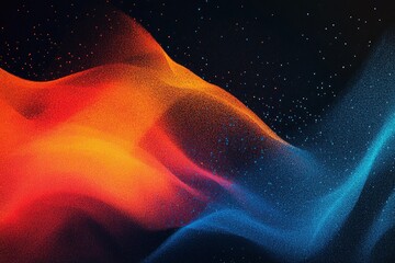 Abstract swirling nebula of red and blue particles