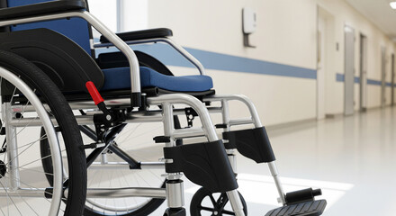 Empty Isolated Wheelchair in Hospital Hallway Medical Accessibility Object