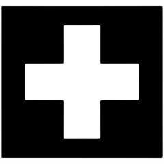 Obraz premium Simple white cross symbol on a solid black square background