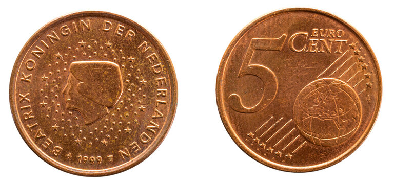 5 euro cent coin on a white background