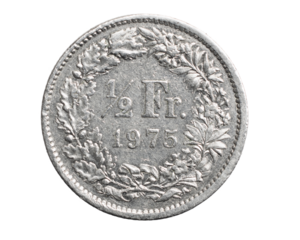half Swiss Franc coin isolated on white background