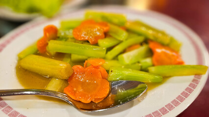 Stir Fry Celery and Carrot Vegetable Dish Close-Up