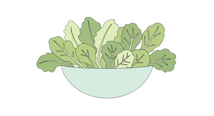 Fresh Salad Bowl Depicted, Vibrant Greens Isolated Against a Black Backdrop Illustration
