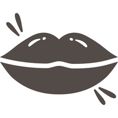 Stylized Dark Gray Lips Icon with Playful Sparkle Accents on a Clean White Transparent Background
