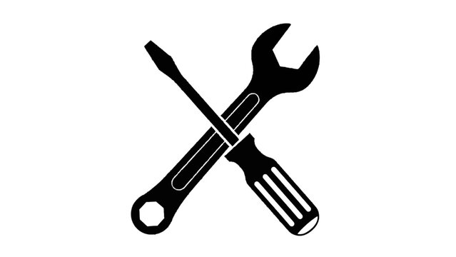 Vector illustration&nbsp;of black silhouette icon of a crossed wrench and screwdriver tool set isolated on transparent background 