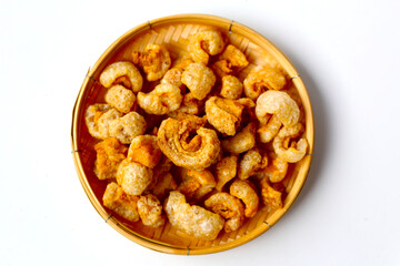 Crispy pork cracklings, a crunchy savory snack.