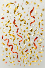 Colorful confetti explosion falling isolated on white background