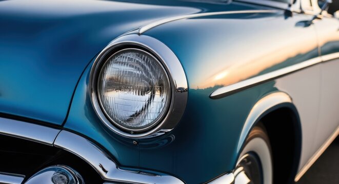 Close-up of a vintage car's headlight