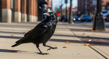 Black crow perched in a natural outdoor scene, showing glossy feathers, sharp eyes, and distinctive silhouette.