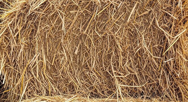 Close-up of a golden hay bale texture, perfect for backgrounds and textures
