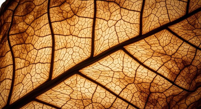 Close-up of a dried leaf showing intricate patterns and textures