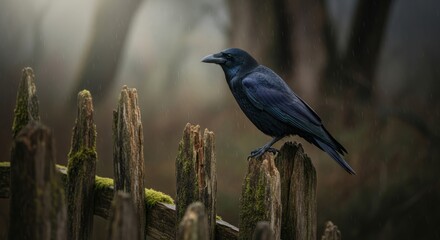 Black crow perched in a natural outdoor scene, showing glossy feathers, sharp eyes, and distinctive silhouette.