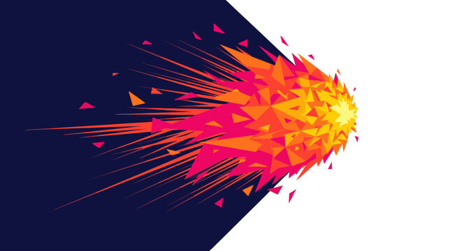 An energetic abstract design showcasing a powerful burst of geometric shapes, radiating intense speed and dynamic motion across a striking split-color background.