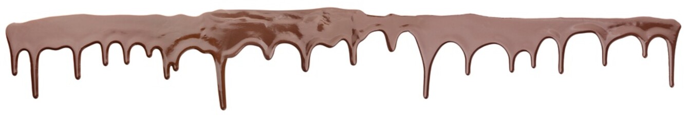 Tasty melted chocolate dripping on white background