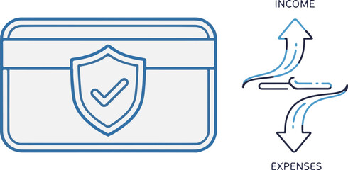 Outline Vector Icons Illustrating Financial Security and Income Expense Balance