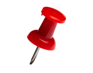 A red office supply tool with a pointed metal end