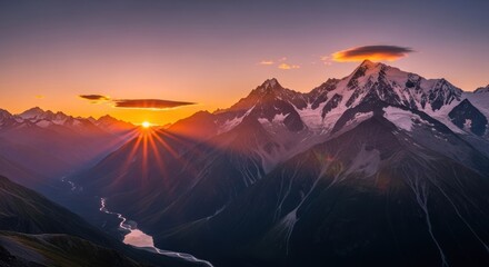 Majestic mountain range at sunrise