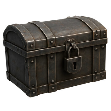 Dark Iron Treasure Chest Isolated on White Background