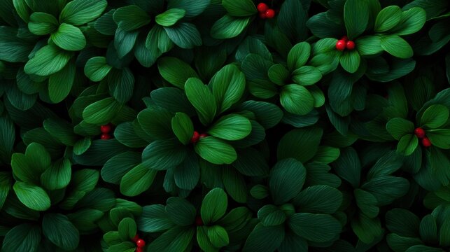Lush Green Foliage with Vibrant Red Berries Nature Background - Powered by Adobe