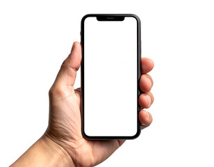 Hand holding a modern smartphone with a blank screen