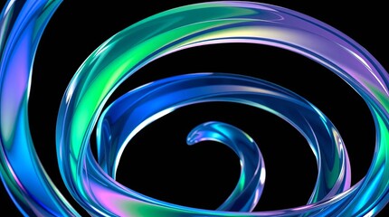 Abstract iridescent spiral with vibrant colors on a black background