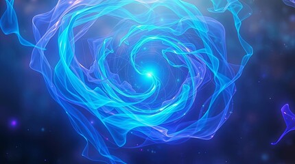 Luminous swirling blue and purple abstract energy vortex, a mesmerizing cosmic digital art background