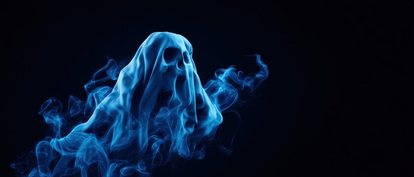 Haunting Blue Smoke Ghost with Skull Shape on Dark Background - Powered by Adobe