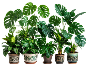 Lush green houseplants in decorative pots