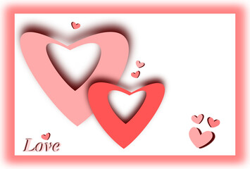 Pink hearts frame with copy space on transparent background.