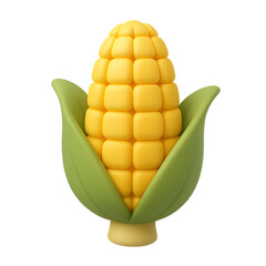 Stylized Representation of a Glossy Yellow Corn Cob Surrounded by Green Leaves on a Softly Glowing Background