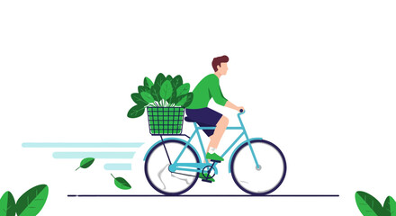 Healthy Lifestyle Concept: Cyclist With Produce, Eco-Friendly Transportation on Black Background