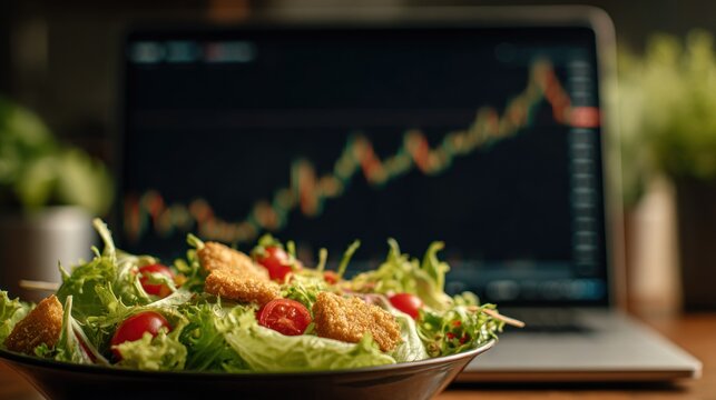 Healthy lunch with stock market trends