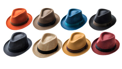 Colorful Fedora Hats Collection Isolated on White Background