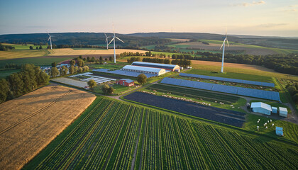 Fototapeta premium Sustainable Biofuel Farm Operation Integrated Crop Livestock Energy Production System