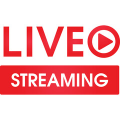 Live Streaming Red Button Icon with Play Symbol and Text Indicating Real Time Broadcast Online Content and Digital Media Transmission