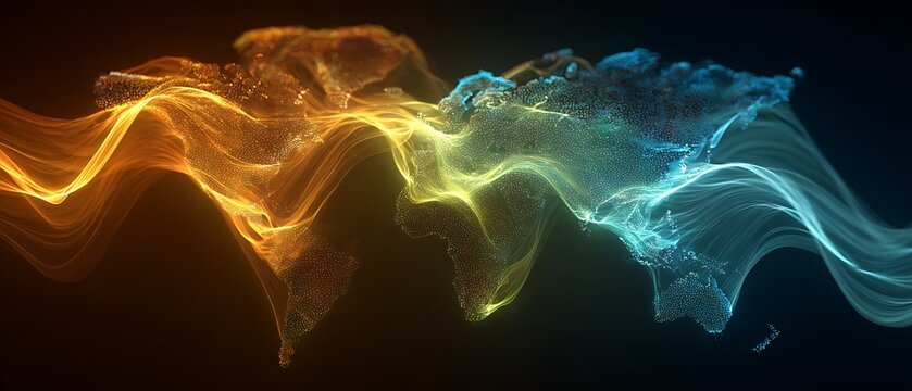 The world map has aurora-like light trails running through the continents, giving it a very beautiful and futuristic feel.