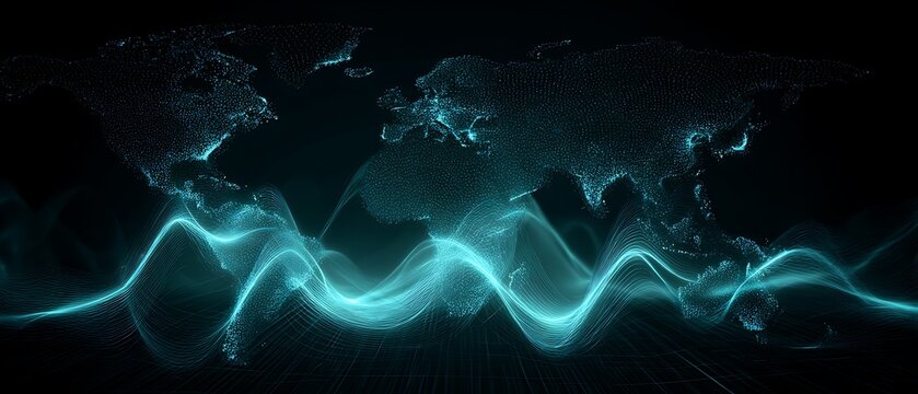The world map has aurora-like light trails running through the continents, giving it a very beautiful and futuristic feel.