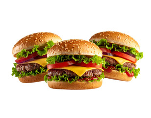 Three juicy beef patties with cheese and toppings