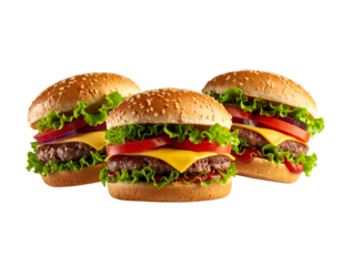 Three juicy beef patties with cheese and toppings
