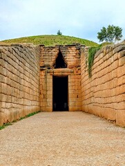 Entrance to the Treasury of Atreus or Tomb of Agamemnon in Olympia, Greece.
