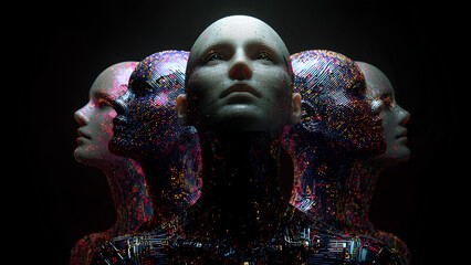 Futuristic Human Faces with Digital Data Particles