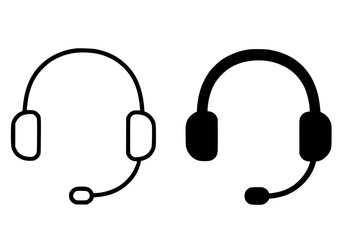Headphone minimalist icon, outline and silhouette versions