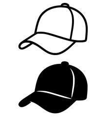 Baseball cap illustration, outline and silhouette versions