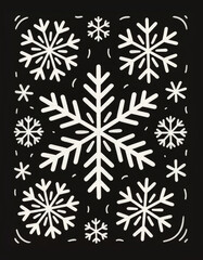 A pattern of white doodle snowflakes on a solid black background. This high-contrast winter design has a whimsical, festive look perfect for holiday and seasonal projects.