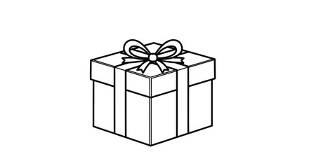 Fototapeta premium A simple, detailed, black and white illustration of a gift box with a bow on top.