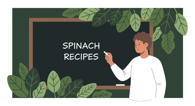 Inspiring Illustration of Spinach Recipe Ideas Taught by a Friendly Instructor