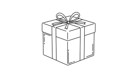 Illustration of a square gift box tied with a ribbon and bow.