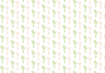 さんさ踊りの踊り手と太鼓を打つたたき手を淡い色彩の線画で描いたシームレスな連続パターンのイラスト｜東北の祭りをモチーフにした和風デザインとして装飾やデジタル制作にも使いやすい背景素材